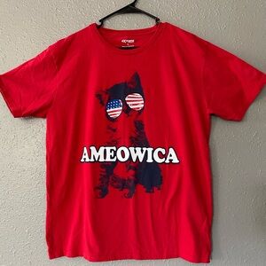 Unisex Red XL T-Shirt - Cat Ameowica Independence Day Casual Shirt Short Sleeve